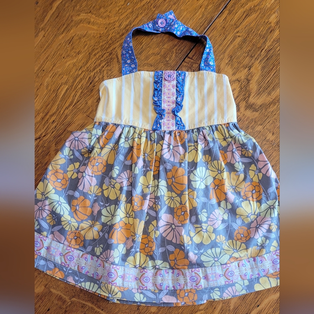 Matilda Jane Floral Halter Dress with Blue and Yellow Accents